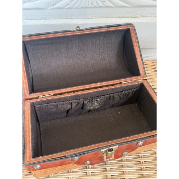 Vintage 50's Mr R Wood Leather Box Purse Treasure Chest - Picture 4 of 16